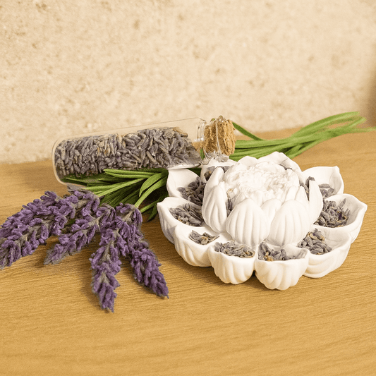 🌸 Handgemachte Lotusblüte aus Gips – dein natürlicher Duftmoment mit getrocknetem Lavendel - Barbarella’s - Sinneszeit