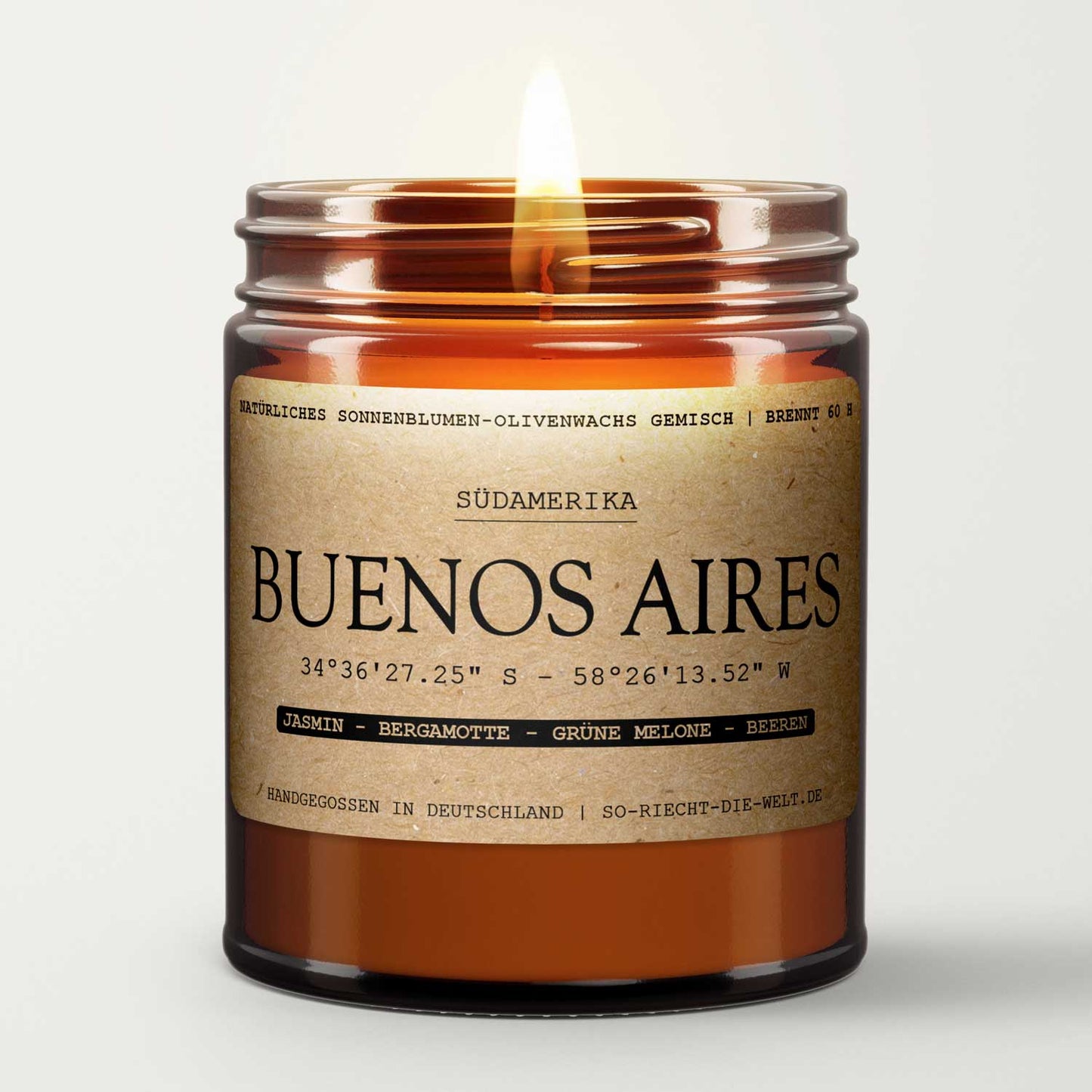 🕯️Duftkerze „ Buenos Aires „ – Jasmin • Bergamotte • Grüne Melone • Beeren - Barbarella’s - Sinneszeit